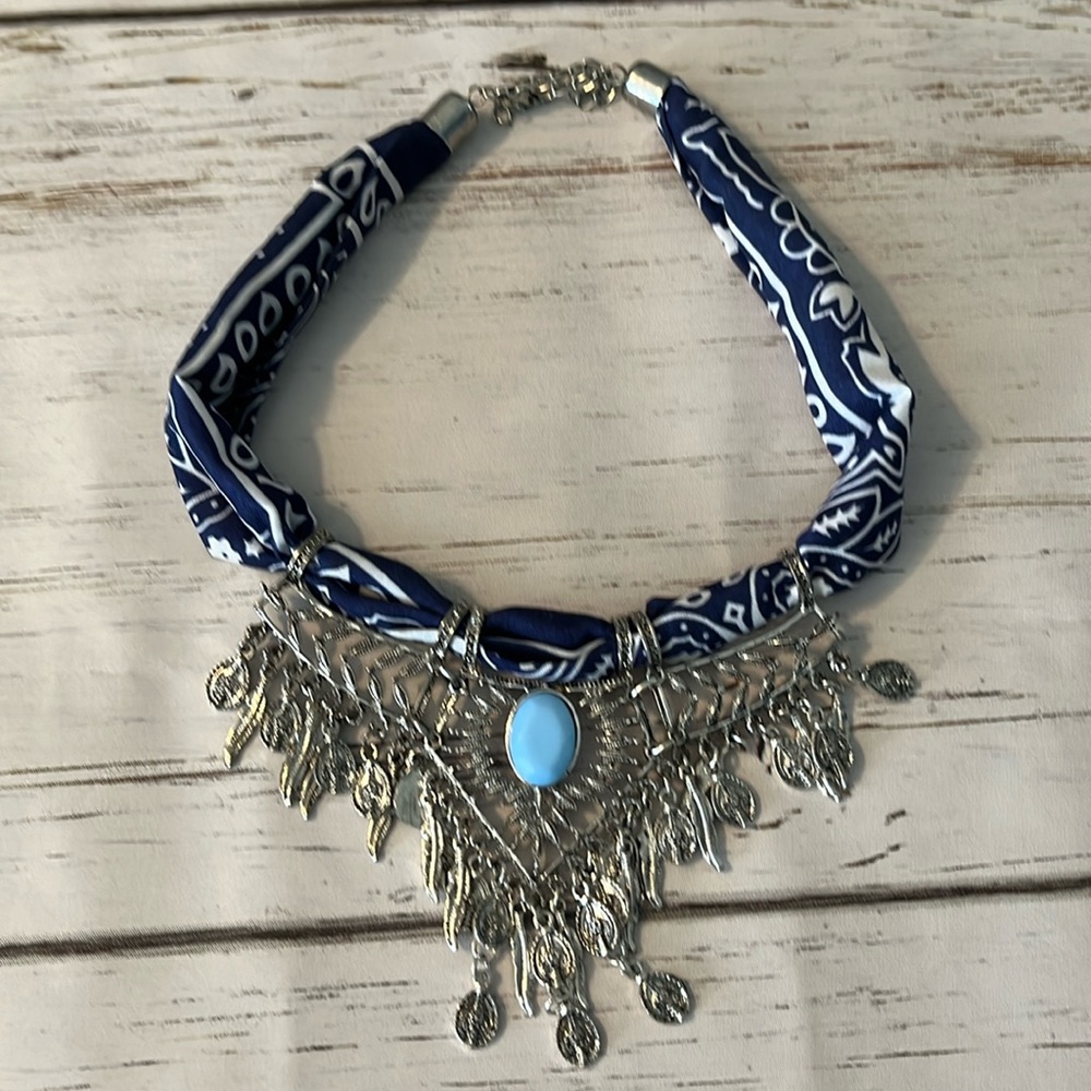 Blue bandanna necklace